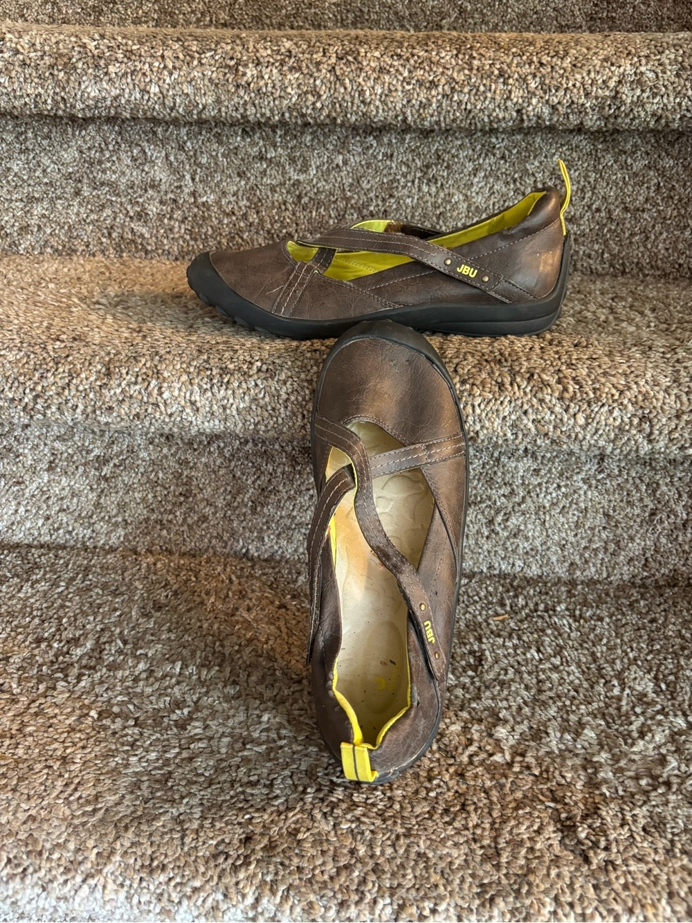 JBU Brown Mary Jane Flats with Yellow Trim